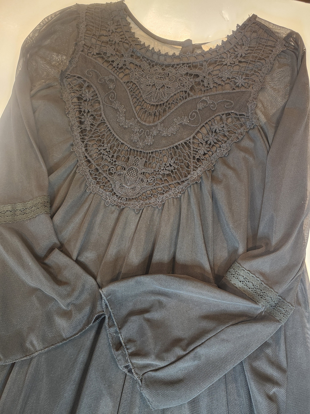 Altar'd State Boho Lace Trimmed Black Peasant Dress, Size XS